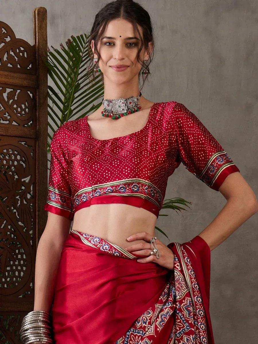 Red Semi Modal Saree | EZB GF02 LUX 3006 - EZBER