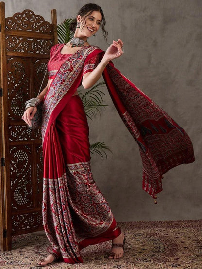Red Semi Modal Saree | EZB GF02 LUX 3006 - EZBER