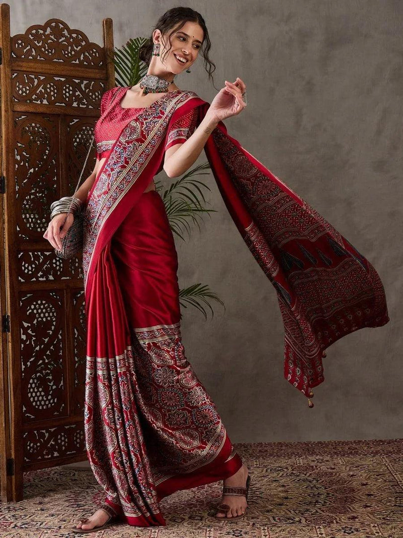 Red Semi Modal Saree | EZB GF02 LUX 3006 - EZBER