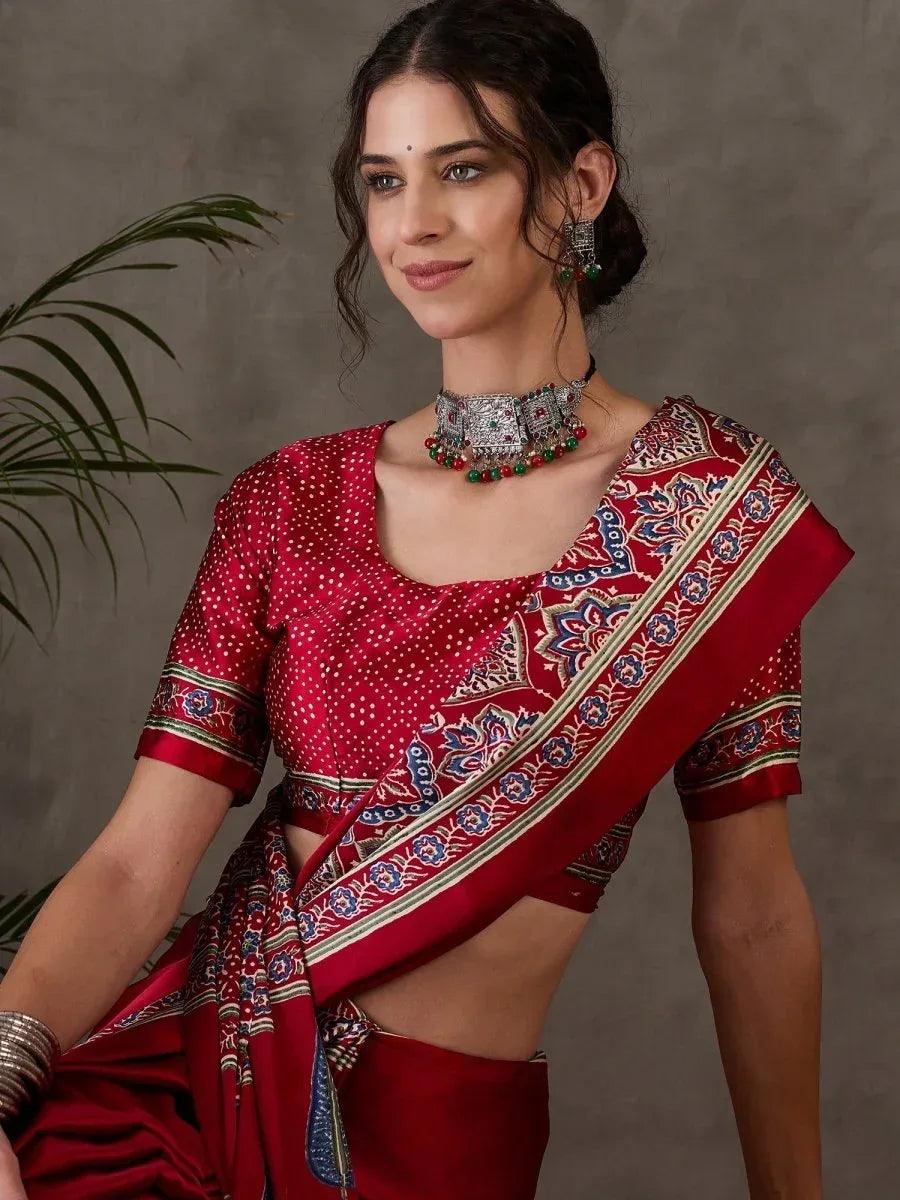 Red Semi Modal Saree | EZB GF02 LUX 3006 - EZBER