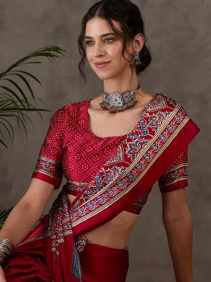 Red Semi Modal Saree | EZB GF02 LUX 3006 - EZBER