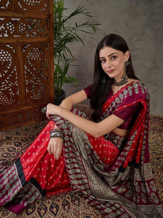 Red Semi Modal Saree | EZB GF02 LUX 5006 - EZBER