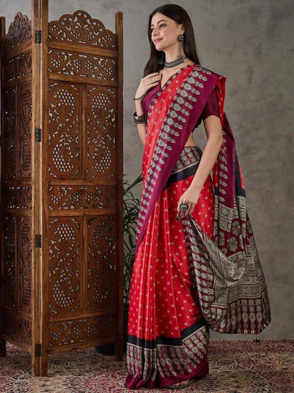 Red Semi Modal Saree | EZB GF02 LUX 5006 - EZBER