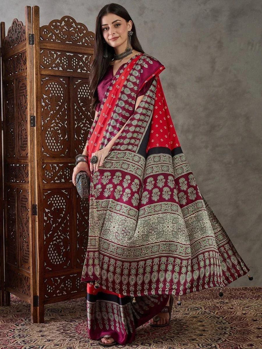 Red Semi Modal Saree | EZB GF02 LUX 5006 - EZBER