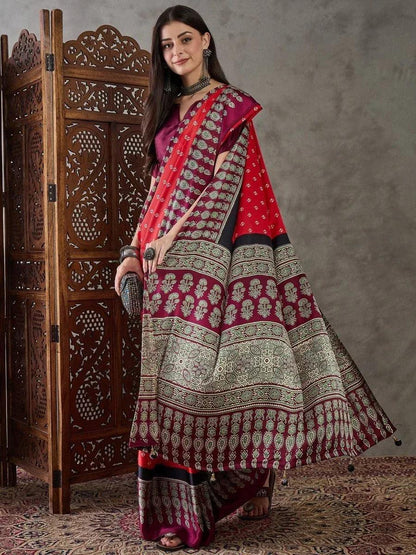 Red Semi Modal Saree | EZB GF02 LUX 5006 - EZBER