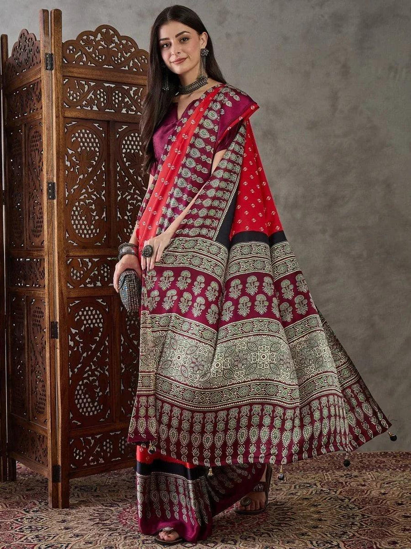 Red Semi Modal Saree | EZB GF02 LUX 5006 - EZBER
