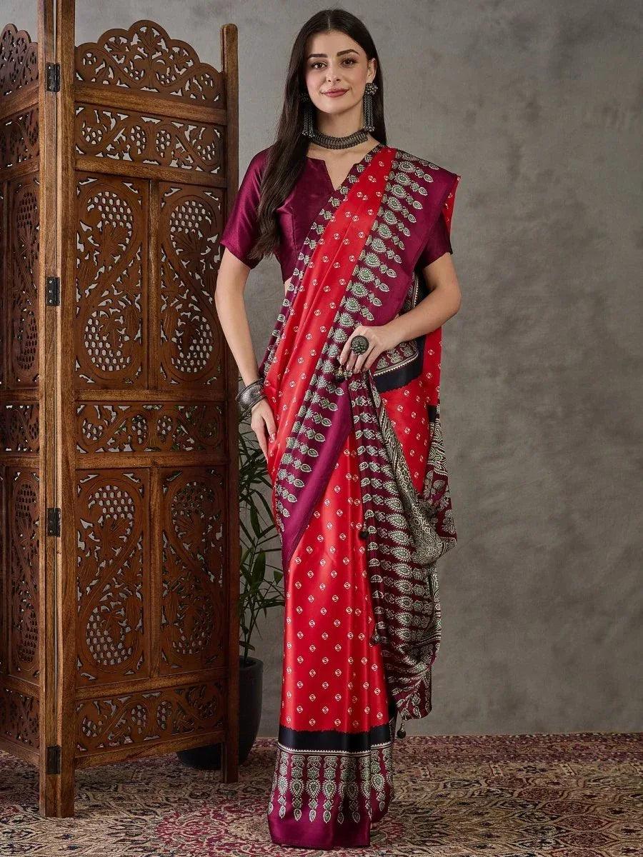 Red Semi Modal Saree | EZB GF02 LUX 5006 - EZBER