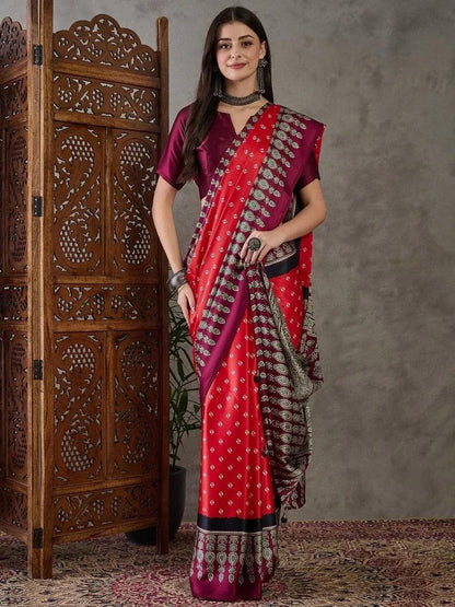 Red Semi Modal Saree | EZB GF02 LUX 5006 - EZBER