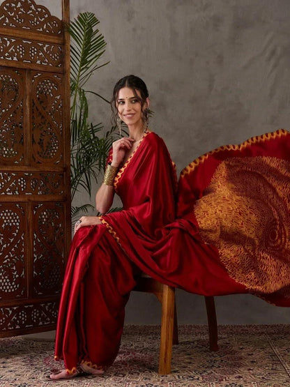 Red Semi Modal Saree | EZB GF02 LUX 7002 - EZBER