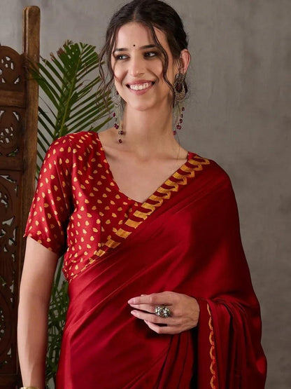 Red Semi Modal Saree | EZB GF02 LUX 7002 - EZBER