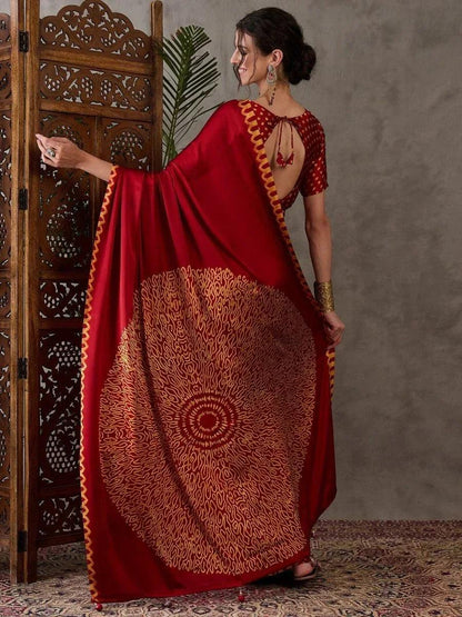 Red Semi Modal Saree | EZB GF02 LUX 7002 - EZBER