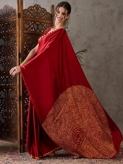 Red Semi Modal Saree | EZB GF02 LUX 7002 - EZBER