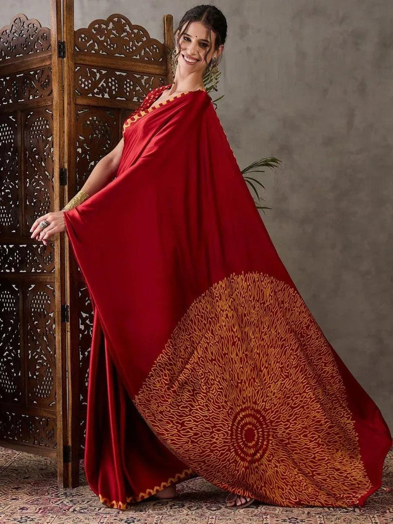 Red Semi Modal Saree | EZB GF02 LUX 7002 - EZBER