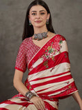 Red Semi Modal Saree With Blouse Piece - EZBER
