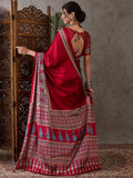 Red Semi Modal Saree With Blouse Piece - EZBER