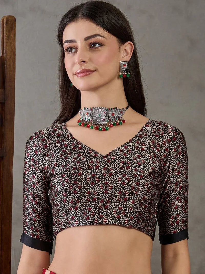 Red Semi Modal Saree With Blouse Piece - EZBER