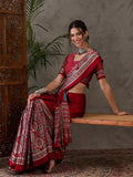 Red Semi Modal Saree With Blouse Piece - EZBER