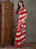 Red Semi Modal Saree With Blouse Piece - EZBER