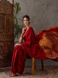 Red Semi Modal Saree With Blouse Piece - EZBER