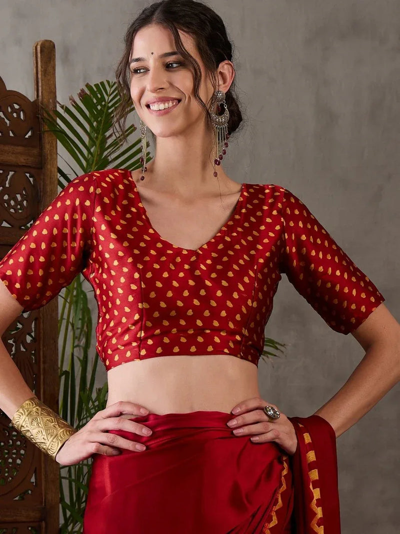 Red Semi Modal Saree With Blouse Piece - EZBER