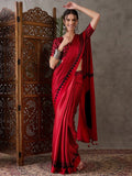 Red Semi Modal Saree With Blouse Piece - EZBER