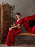 Red Semi Modal Saree With Blouse Piece - EZBER