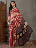 Red Semi Modal Saree With Blouse Piece - EZBER
