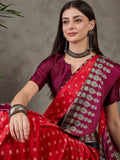 Red Semi Modal Saree With Blouse Piece - EZBER