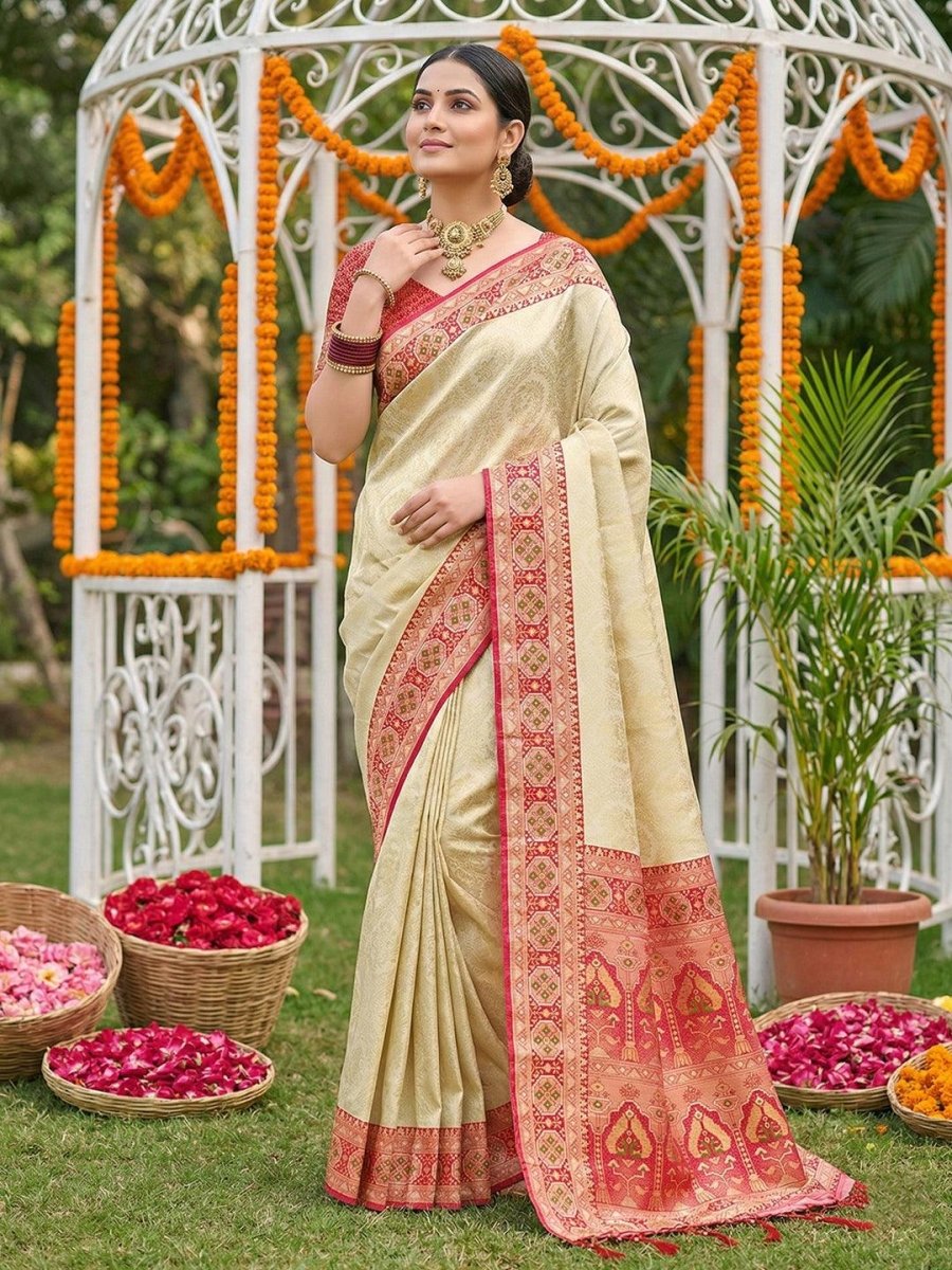 Red Silk Blend Handloom Saree | EZB SI04 SRKAN1003 - EZBER