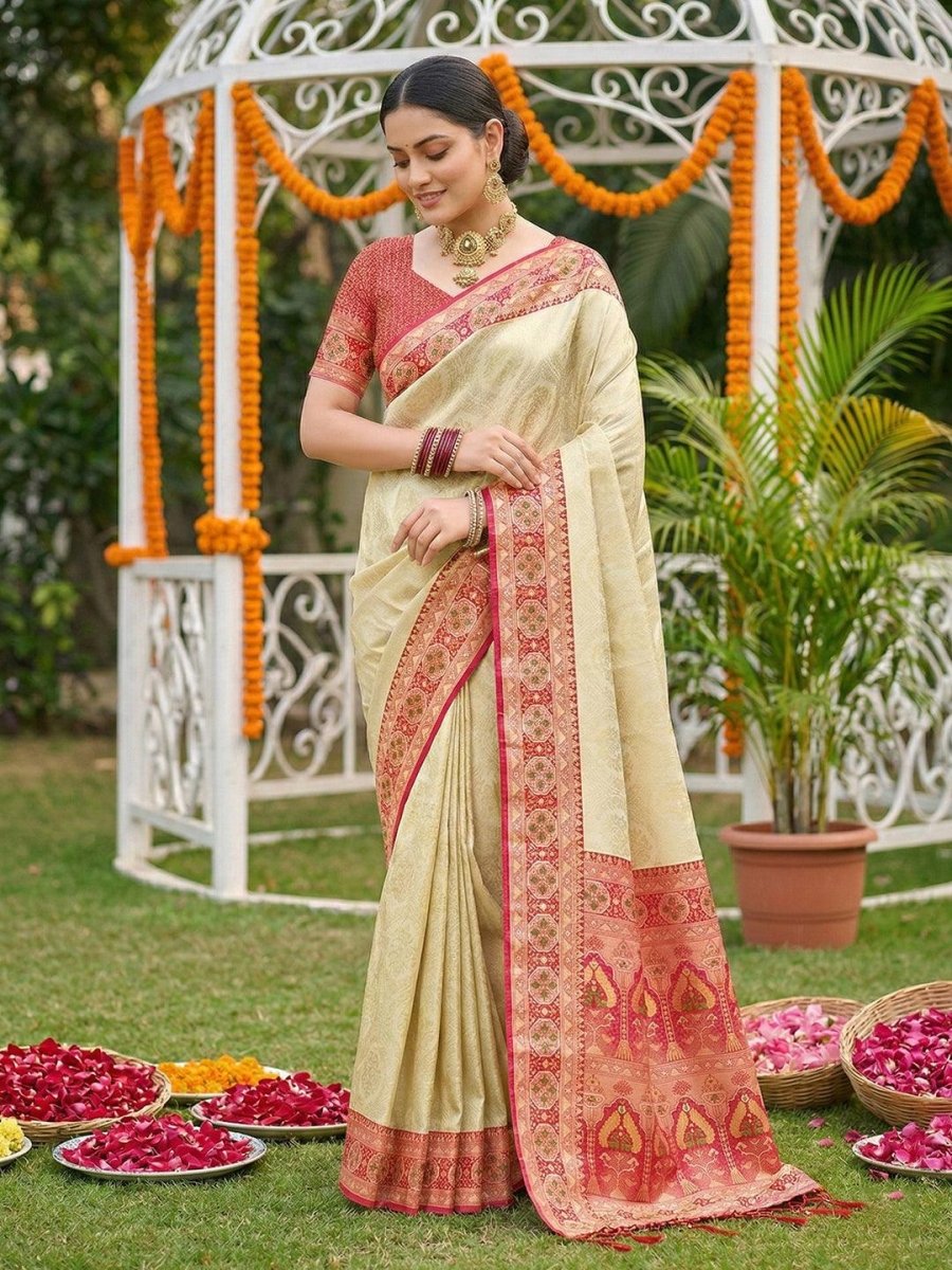 Red Silk Blend Handloom Saree | EZB SI04 SRKAN1003 - EZBER