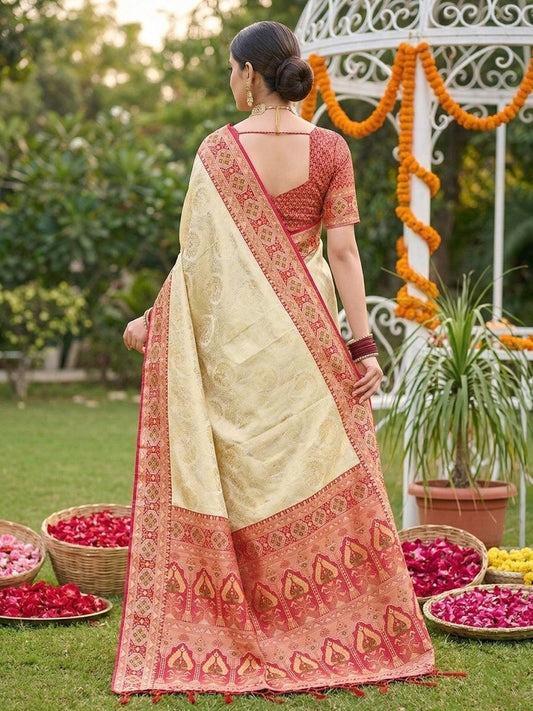 Red Silk Blend Handloom Saree | EZB SI04 SRKAN1003 - EZBER