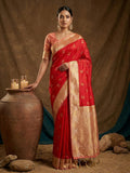 Red Silk Blend Handloom Saree | EZB SI04 SUMER1005 - EZBER