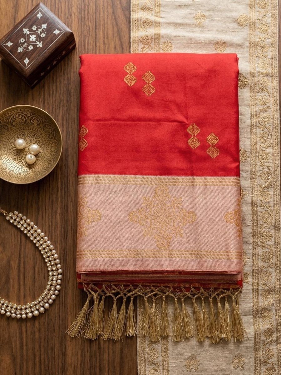 Red Silk Blend Handloom Saree | EZB SI04 SUMER1005 - EZBER