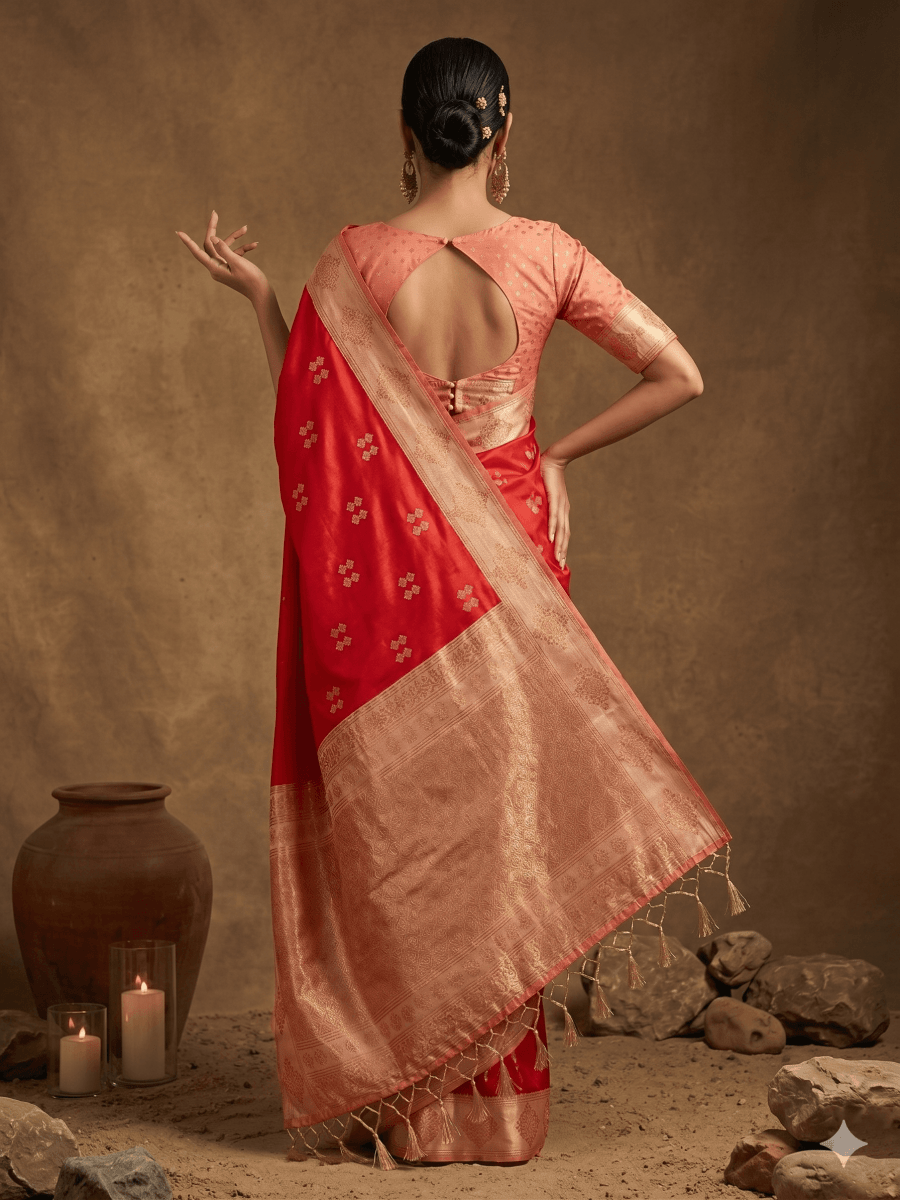 Red Silk Blend Handloom Saree | EZB SI04 SUMER1005 - EZBER