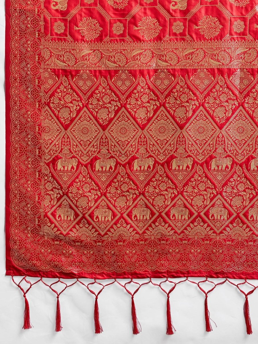 Red Silk Blend Handloom Saree | EZB SI04 SURJW2002 - EZBER