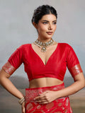 Red Silk Blend Handloom Saree | EZB SI04 SURJW2002 - EZBER