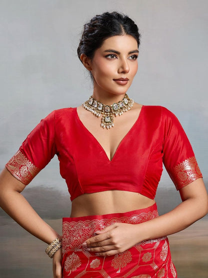 Red Silk Blend Handloom Saree | EZB SI04 SURJW2002 - EZBER