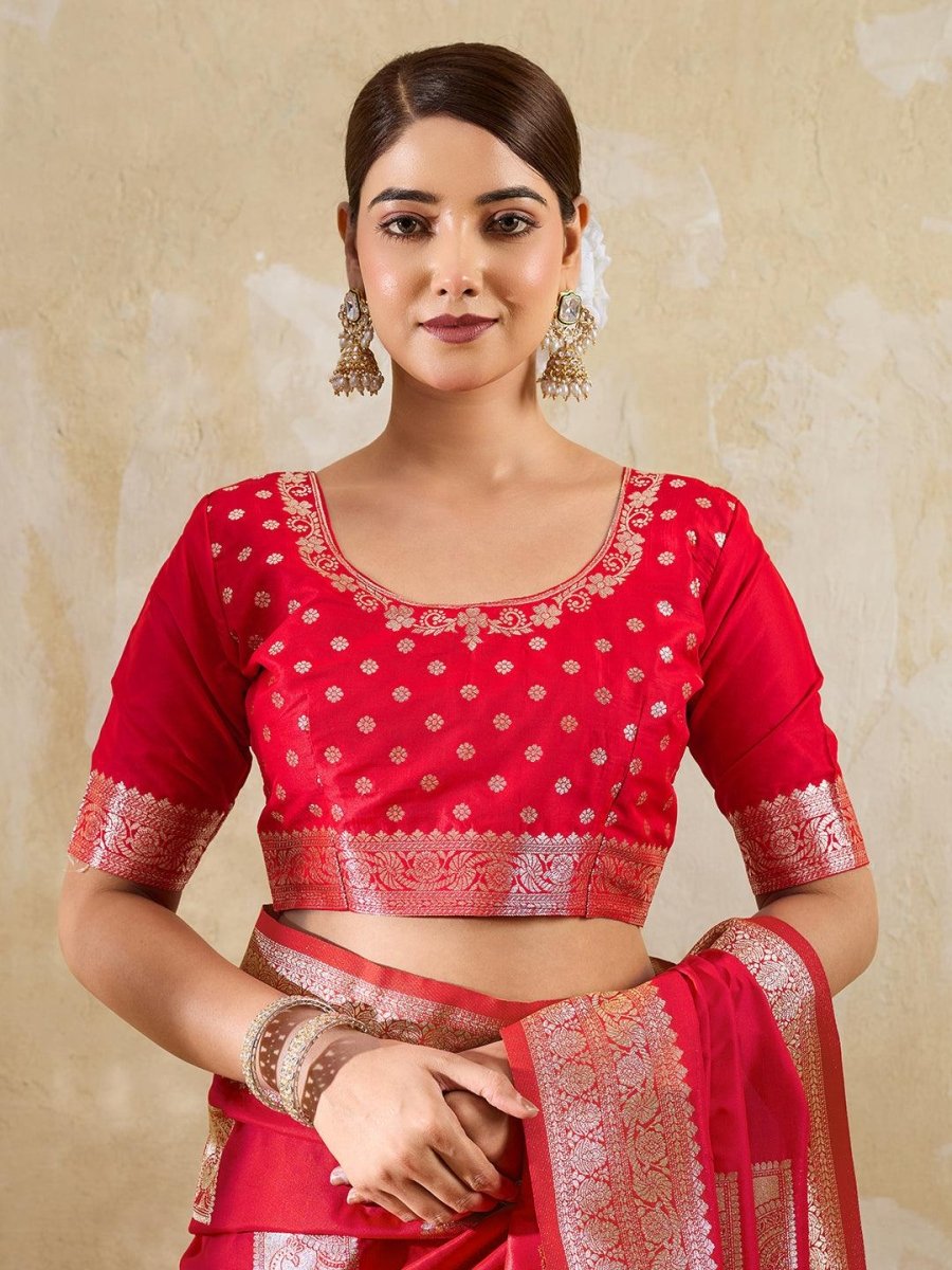 Red Silk Blend Handloom Saree | EZB SI04 SURJW3004 - EZBER