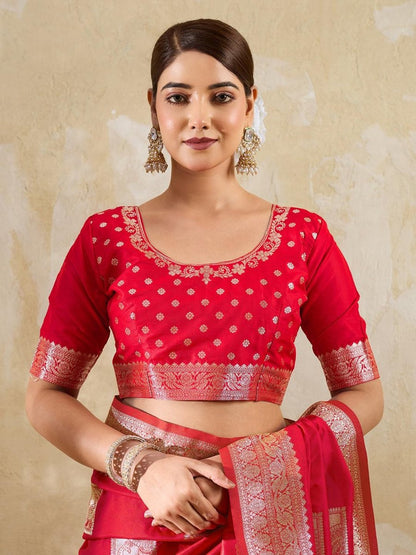 Red Silk Blend Handloom Saree | EZB SI04 SURJW3004 - EZBER