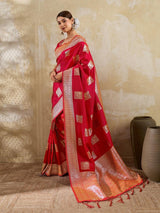 Red Silk Blend Handloom Saree | EZB SI04 SURJW3004