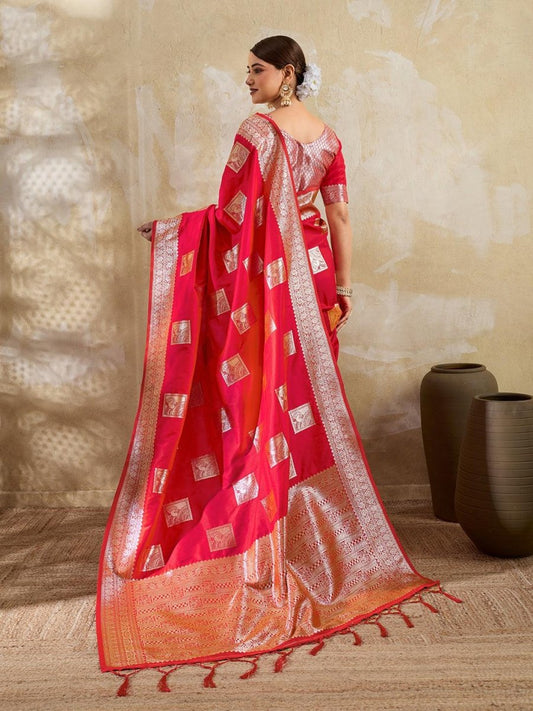 Red Silk Blend Handloom Saree | EZB SI04 SURJW3004 - EZBER