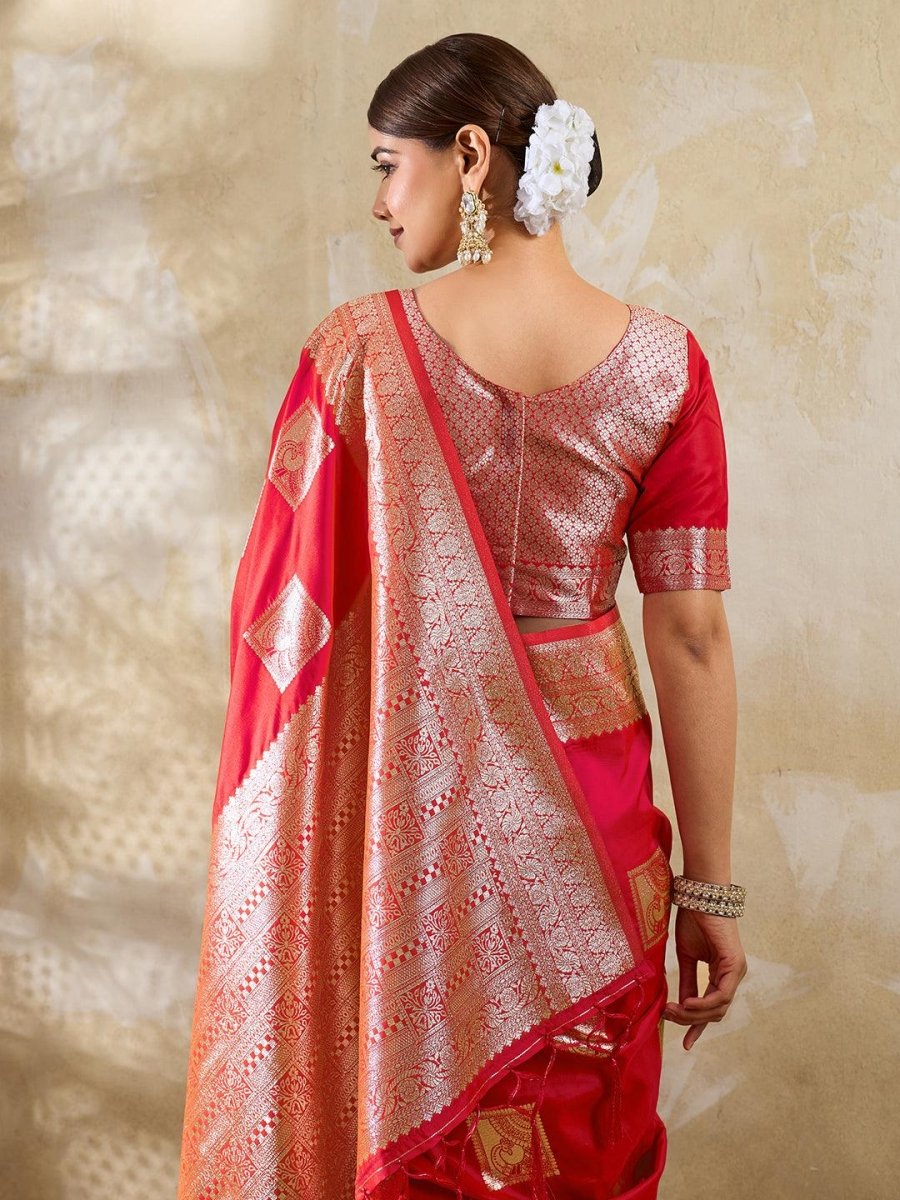 Red Silk Blend Handloom Saree | EZB SI04 SURJW3004 - EZBER