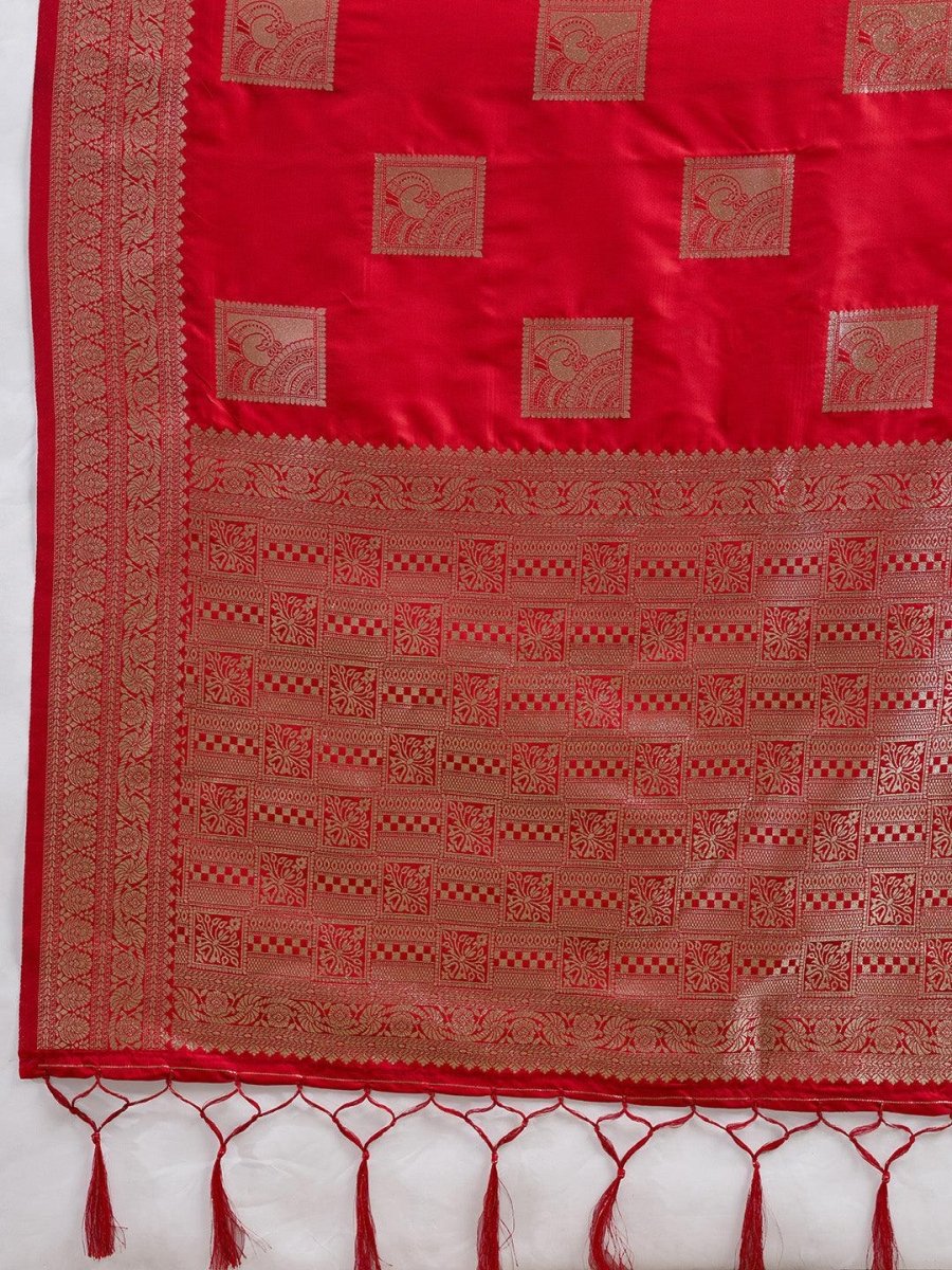 Red Silk Blend Handloom Saree | EZB SI04 SURJW3004 - EZBER