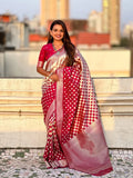Red Silk Saree With Blouse Piece - EZBER