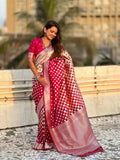 Red Silk Saree With Blouse Piece - EZBER