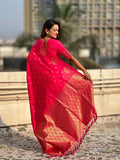 Red Soft silk Saree With Blouse Piece - EZBER