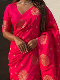 Red Soft silk Saree With Blouse Piece - EZBER
