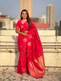 Red Soft silk Saree With Blouse Piece - EZBER