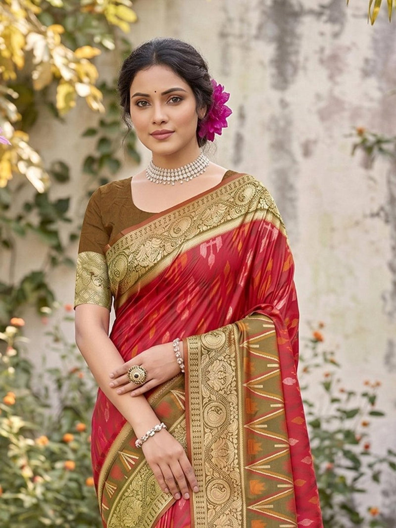 Red Soft Silk Stripe N Motif Saree | EZB SI04 SRPOC7004 - EZBER