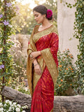 Red Soft Silk Stripe N Motif Saree | EZB SI04 SRPOC7004 - EZBER